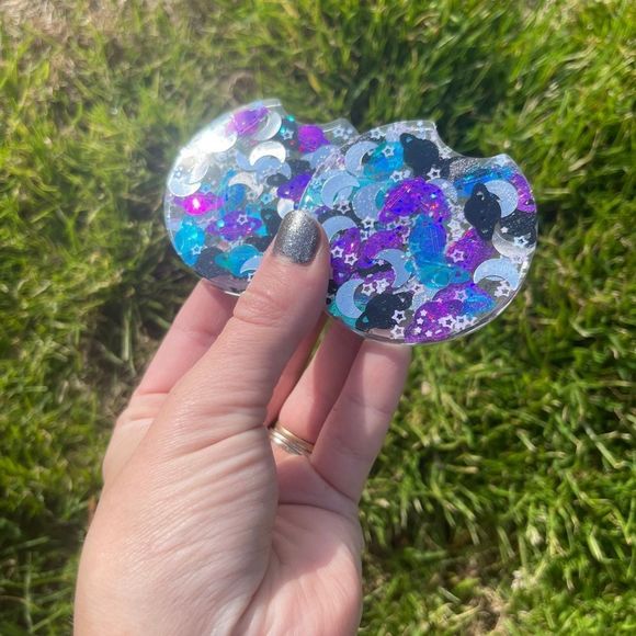 Galaxy Moon & Stars Resin Car Coaster Set - Picture 5 of 11